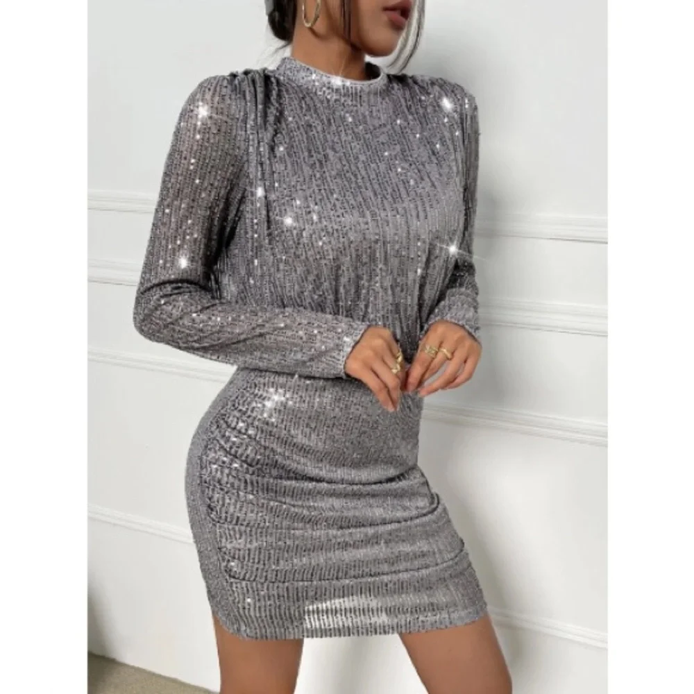 Green long sleeve sequin bodycon mini dress_8